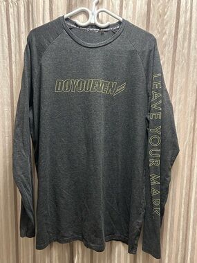 DOYOUEVEN Charcoal Long Sleeve Tee with Yellow Logo and Sleeve Text, Men’s XXL